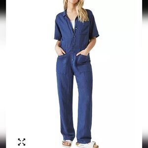 Lucky Brand Blue Linen Blend Denim Jumpsuit Size Small